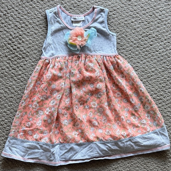 Bonnie Jean Other - Bonnie Jean Coral Floral Dress with Gray Bodice and Flower Accent